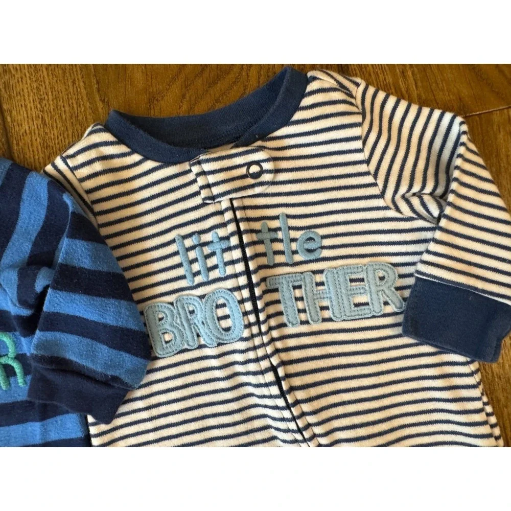 Baby Boy 0/3 Months Little Brother Footed Sleepers Outfits Zippered Sleep N Play